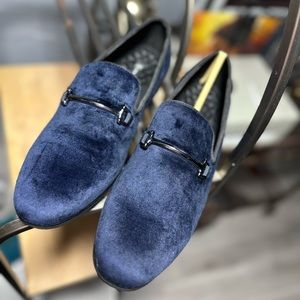 Blue suede loafers